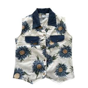 Vintage Center Aisle Basic 90s Sunflower Floral Button-down Sleeveless Shirt